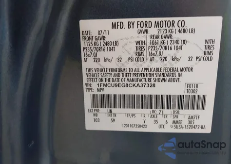 2012 Ford Escape Limited from USA, damaged, VIN 1FMCU9EG8CKA37328